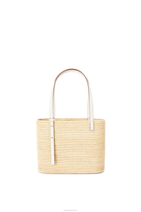 Loewe mujer Bolso cesta cuadrado pequeño de rafia y piel bovina LP6447 blanco natural