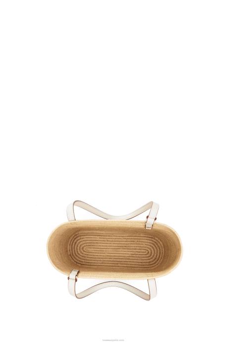 Loewe mujer Bolso cesta cuadrado pequeño de rafia y piel bovina LP6447 blanco natural