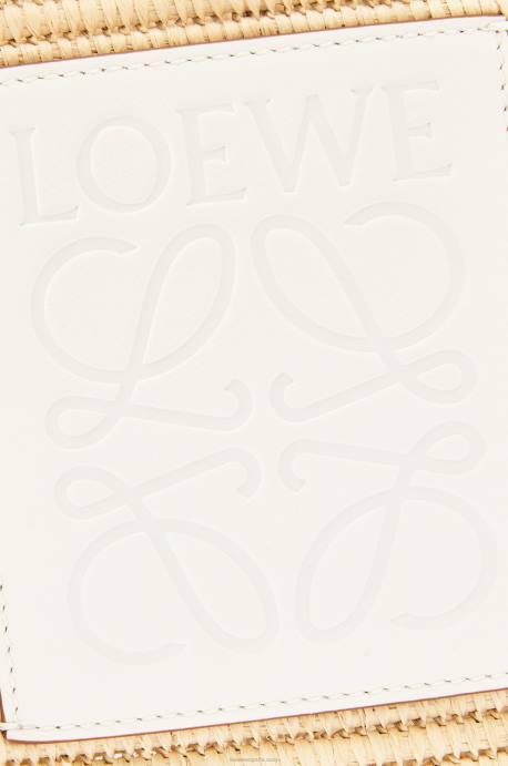 Loewe mujer Bolso cesta cuadrado pequeño de rafia y piel bovina LP6447 blanco natural