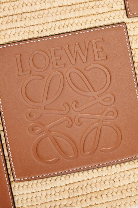 Loewe mujer Bolso cesta elefante en rafia y piel bovina LP6480 Bronceado natural