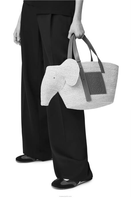 Loewe mujer Bolso cesta elefante en rafia y piel bovina LP6480 Bronceado natural