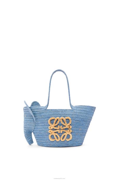 Loewe mujer Bolso cesta elefante pequeño de rafia LP6477 azul mezclilla
