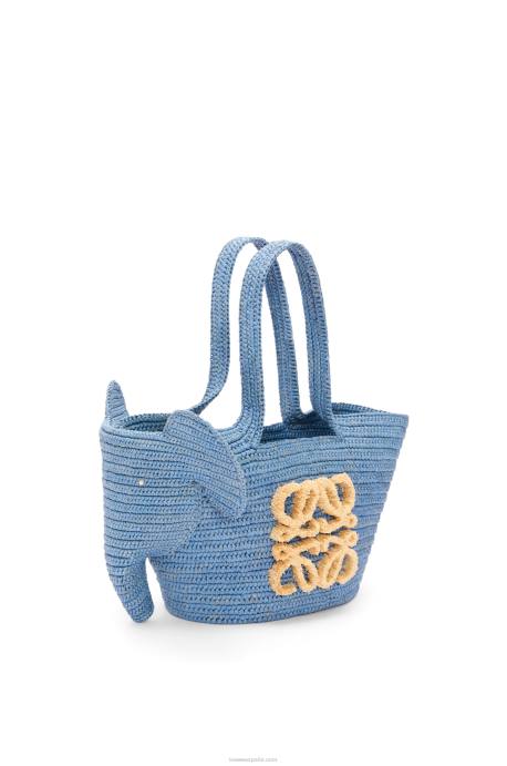Loewe mujer Bolso cesta elefante pequeño de rafia LP6477 azul mezclilla