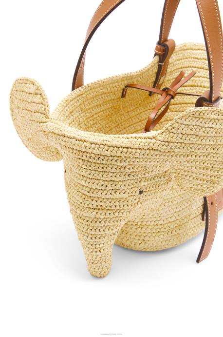 Loewe mujer Bolso cesta elefante pequeño de rafia y piel de becerro LP6479 Bronceado natural