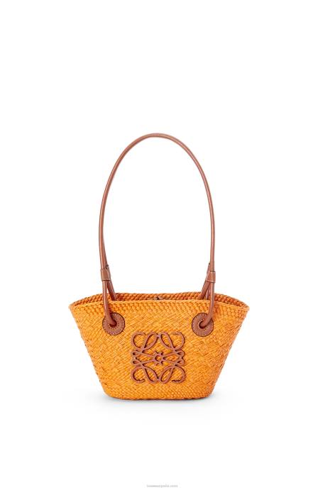 Loewe mujer Bolso cesta mini anagrama de palma de iraca y piel de becerro LP6497 naranja/bronceado