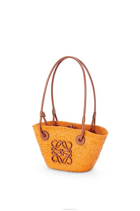 Loewe mujer Bolso cesta mini anagrama de palma de iraca y piel de becerro LP6497 naranja/bronceado