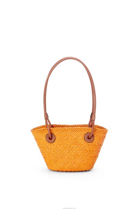 Loewe mujer Bolso cesta mini anagrama de palma de iraca y piel de becerro LP6497 naranja/bronceado
