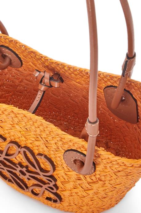 Loewe mujer Bolso cesta mini anagrama de palma de iraca y piel de becerro LP6497 naranja/bronceado