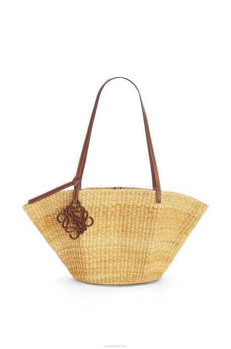Loewe mujer Bolso cesta pequeño concha de hierba elefante y piel de becerro LP6462 natural/pacana