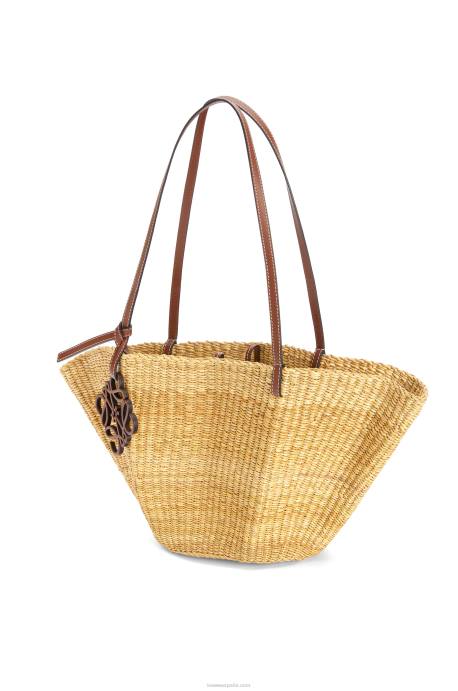 Loewe mujer Bolso cesta pequeño concha de hierba elefante y piel de becerro LP6462 natural/pacana