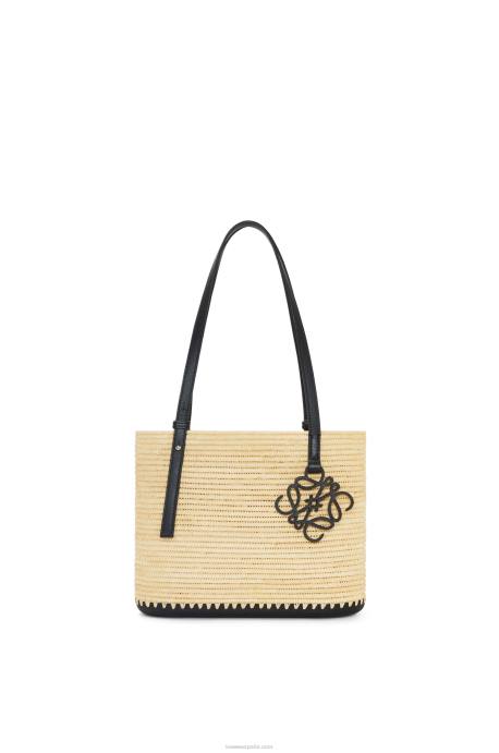 Loewe mujer Bolso cesta pequeño cuadrado de rafia y caucho LP6445 natural/negro