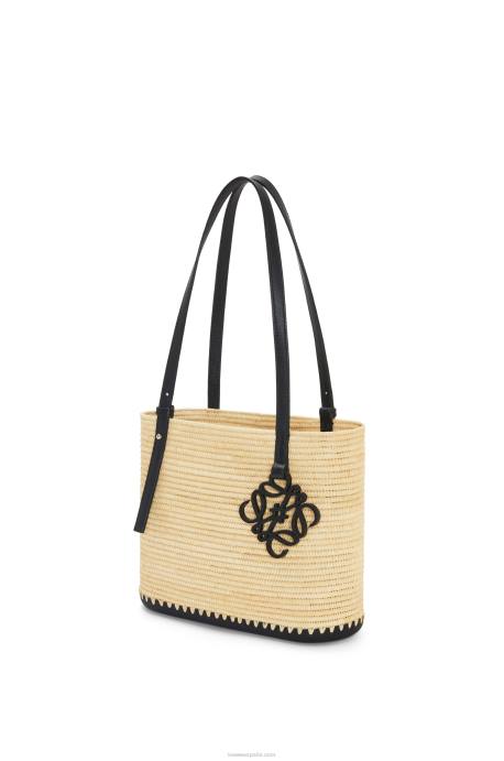Loewe mujer Bolso cesta pequeño cuadrado de rafia y caucho LP6445 natural/negro