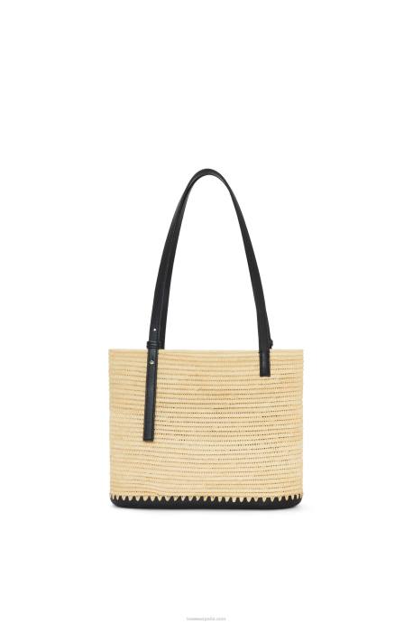 Loewe mujer Bolso cesta pequeño cuadrado de rafia y caucho LP6445 natural/negro