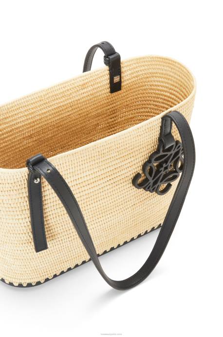 Loewe mujer Bolso cesta pequeño cuadrado de rafia y caucho LP6445 natural/negro
