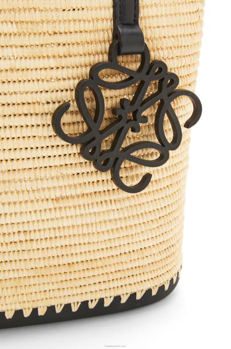 Loewe mujer Bolso cesta pequeño cuadrado de rafia y caucho LP6445 natural/negro