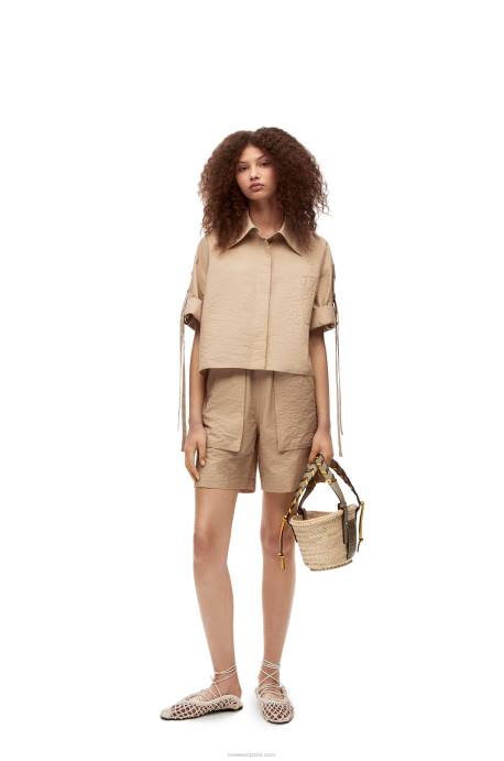 Loewe mujer Bolso cesta pequeño en hoja de palma con asa trenzada en piel de becerro LP645 oliva/arena