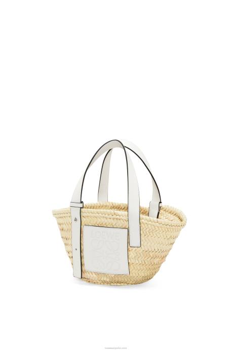 Loewe mujer Bolso cesta pequeño en hoja de palma y piel de becerro LP6448 blanco natural