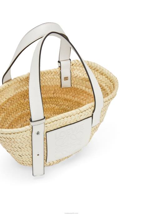 Loewe mujer Bolso cesta pequeño en hoja de palma y piel de becerro LP6448 blanco natural