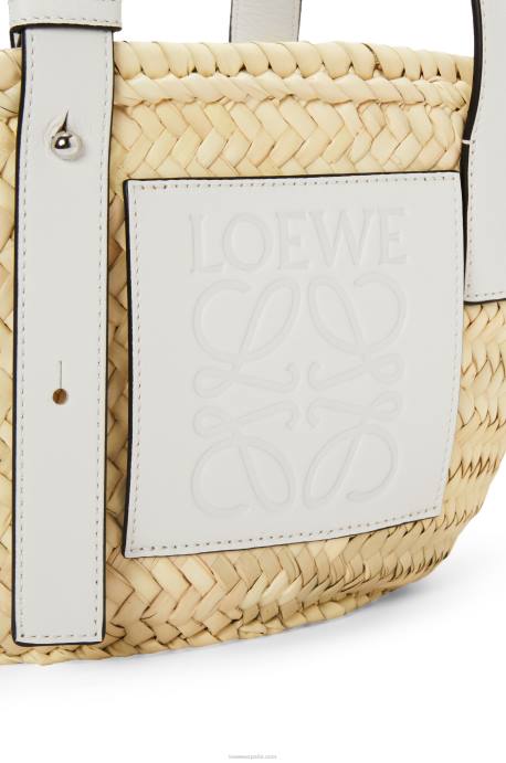 Loewe mujer Bolso cesta pequeño en hoja de palma y piel de becerro LP6448 blanco natural