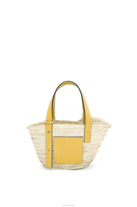 Loewe mujer Bolso cesta pequeño en hoja de palma y piel de becerro LP6450 amarillo oscuro
