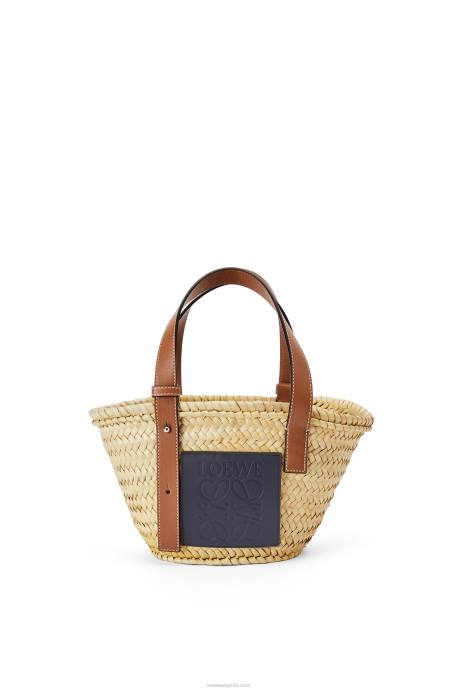 Loewe mujer Bolso cesta pequeño en hoja de palma y piel de becerro LP6481 natural/océano