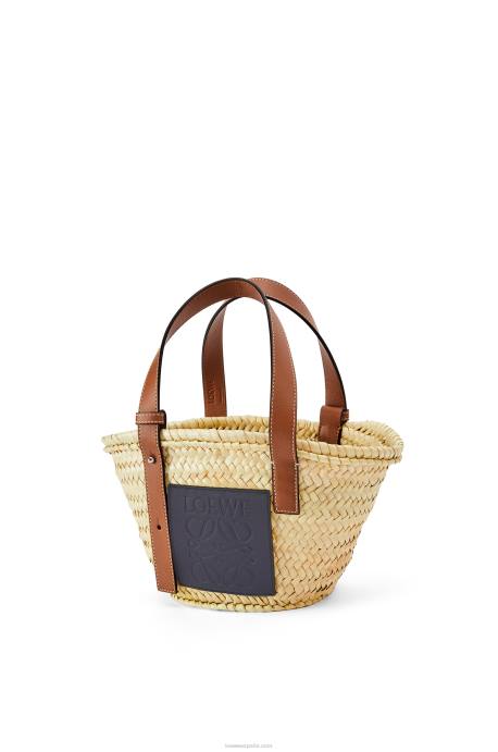 Loewe mujer Bolso cesta pequeño en hoja de palma y piel de becerro LP6481 natural/océano
