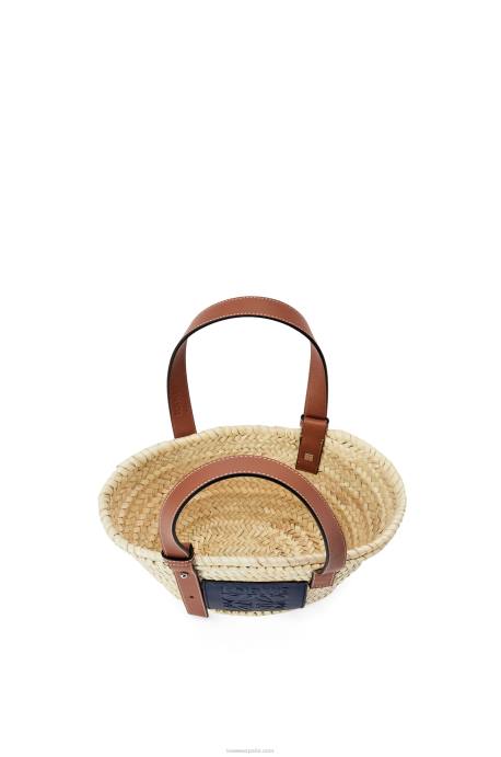 Loewe mujer Bolso cesta pequeño en hoja de palma y piel de becerro LP6481 natural/océano