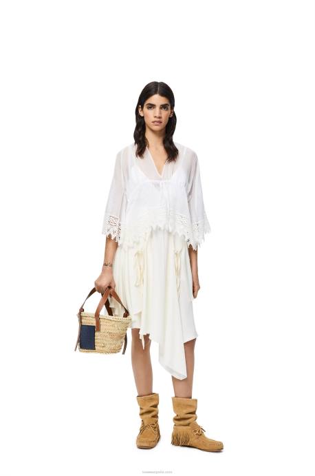 Loewe mujer Bolso cesta pequeño en hoja de palma y piel de becerro LP6481 natural/océano