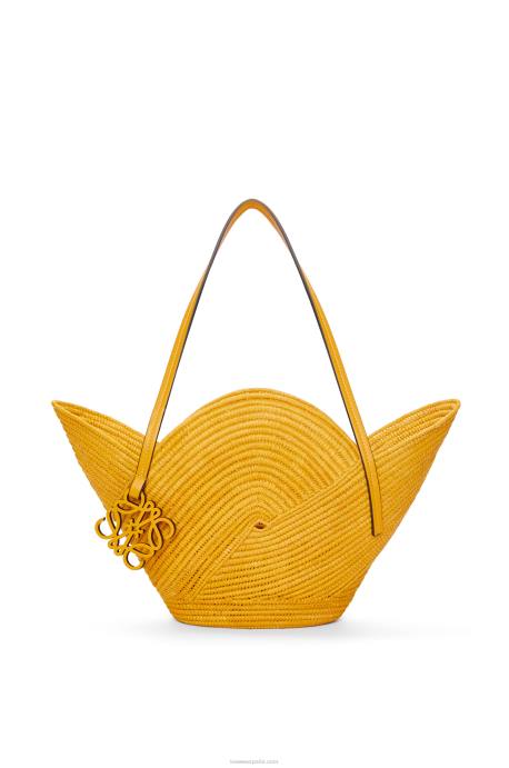 Loewe mujer Bolso cesta petal de rafia y piel bovina LP6440 ocre