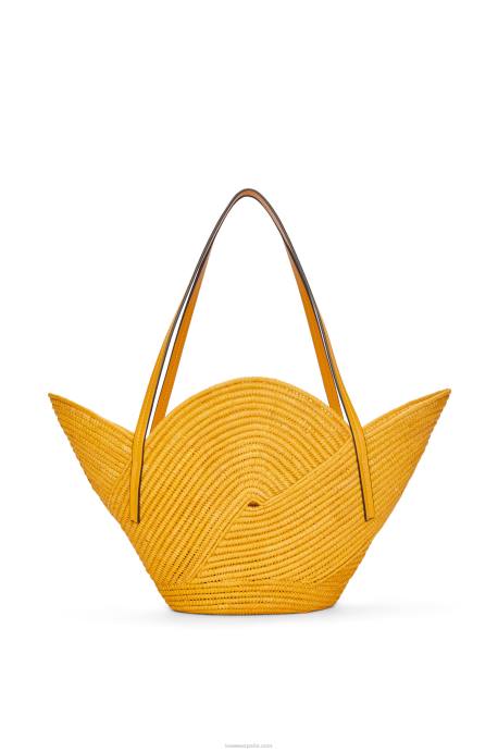 Loewe mujer Bolso cesta petal de rafia y piel bovina LP6440 ocre