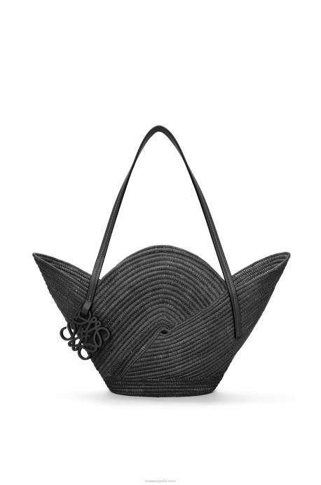 Loewe mujer Bolso cesta petal de rafia y piel bovina LP6441 negro
