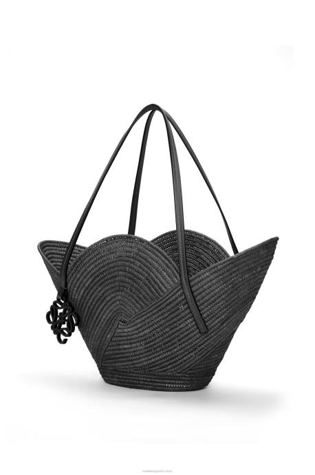 Loewe mujer Bolso cesta petal de rafia y piel bovina LP6441 negro