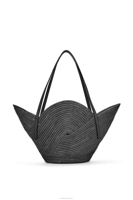 Loewe mujer Bolso cesta petal de rafia y piel bovina LP6441 negro