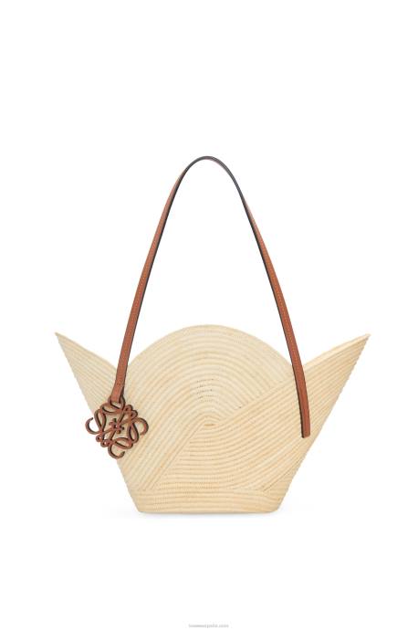 Loewe mujer Bolso cesta petal de rafia y piel bovina LP6461 Bronceado natural