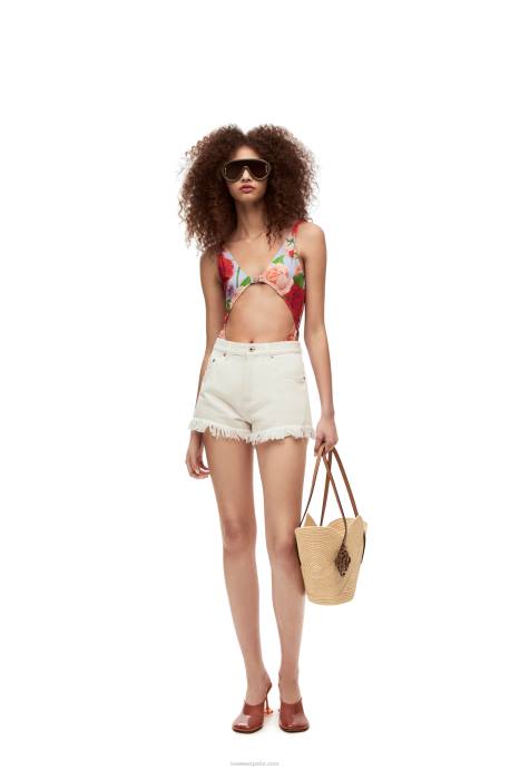 Loewe mujer Bolso cesta petal de rafia y piel bovina LP6461 Bronceado natural