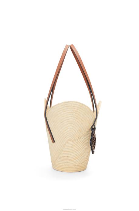 Loewe mujer Bolso cesta petal de rafia y piel bovina LP6461 Bronceado natural