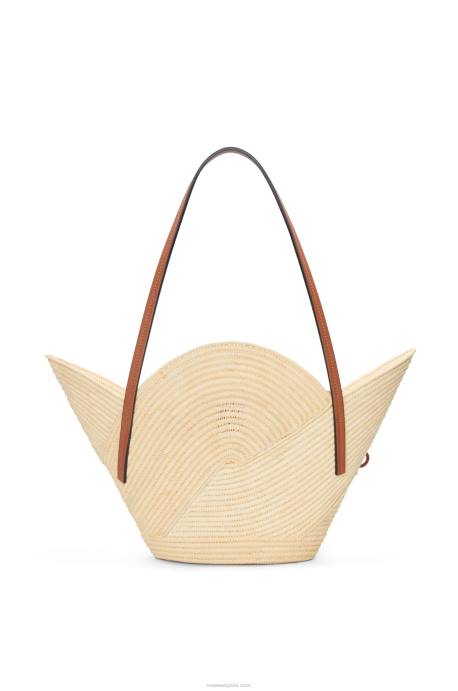 Loewe mujer Bolso cesta petal de rafia y piel bovina LP6461 Bronceado natural