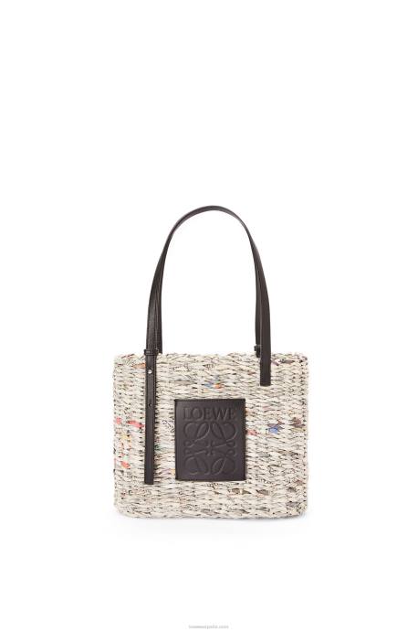 Loewe mujer Bolso pequeño estilo cesta cuadrada de papel y piel de becerro LP64100 negro/multicolor
