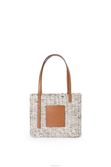 Loewe mujer Bolso pequeño estilo cesta cuadrada de papel y piel de becerro LP64101 bronceado/multicolor