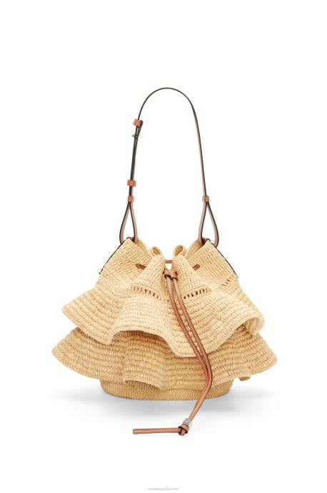 Loewe mujer Bolso volantes globo de rafia y piel bovina LP6439 Bronceado natural