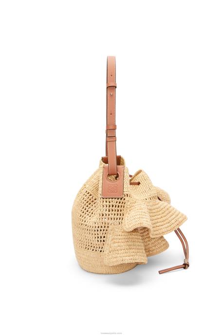 Loewe mujer Bolso volantes globo de rafia y piel bovina LP6439 Bronceado natural