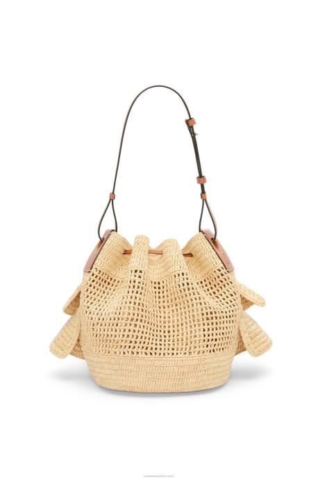 Loewe mujer Bolso volantes globo de rafia y piel bovina LP6439 Bronceado natural