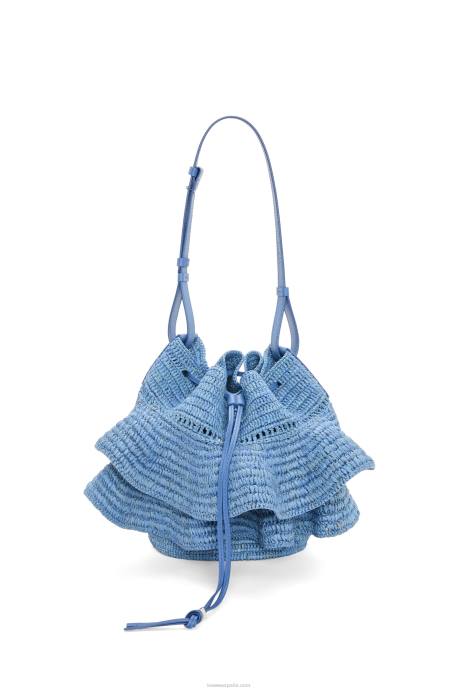 Loewe mujer Bolso volantes globo de rafia y piel bovina LP643 azul mezclilla