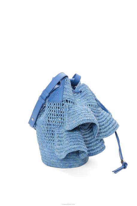 Loewe mujer Bolso volantes globo de rafia y piel bovina LP643 azul mezclilla