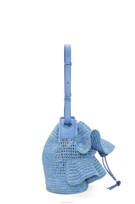 Loewe mujer Bolso volantes globo de rafia y piel bovina LP643 azul mezclilla