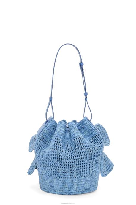 Loewe mujer Bolso volantes globo de rafia y piel bovina LP643 azul mezclilla