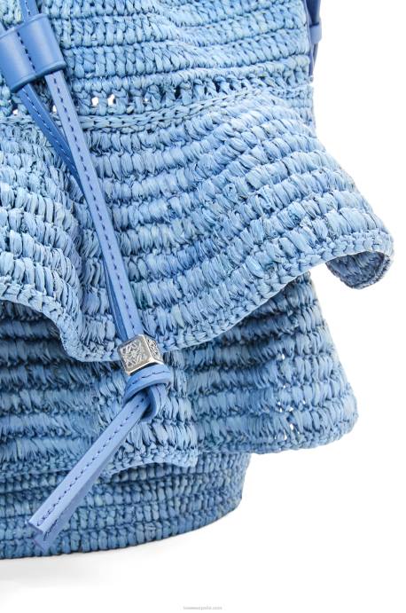 Loewe mujer Bolso volantes globo de rafia y piel bovina LP643 azul mezclilla