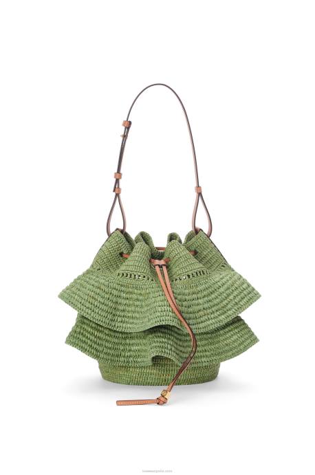 Loewe mujer Bolso volantes globo de rafia y piel bovina LP6466 verde/bronceado