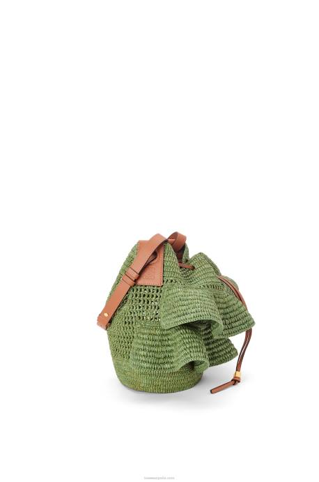 Loewe mujer Bolso volantes globo de rafia y piel bovina LP6466 verde/bronceado