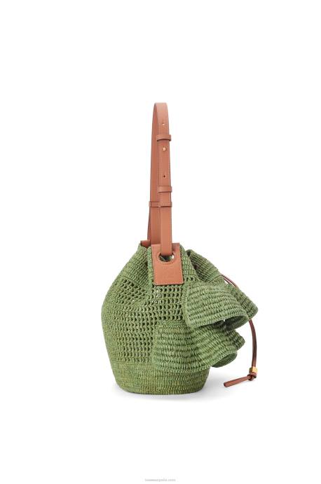 Loewe mujer Bolso volantes globo de rafia y piel bovina LP6466 verde/bronceado